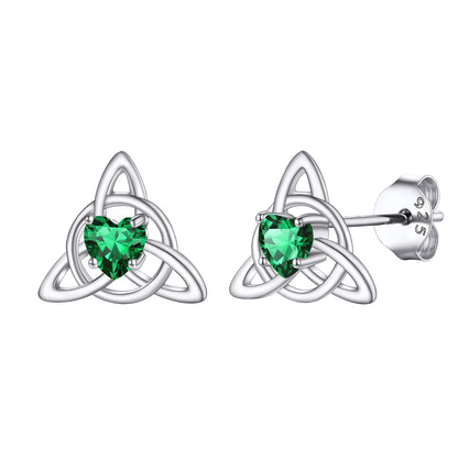 Sterling Silver Birthstone Trinity Celtic Knot Stud Earrings