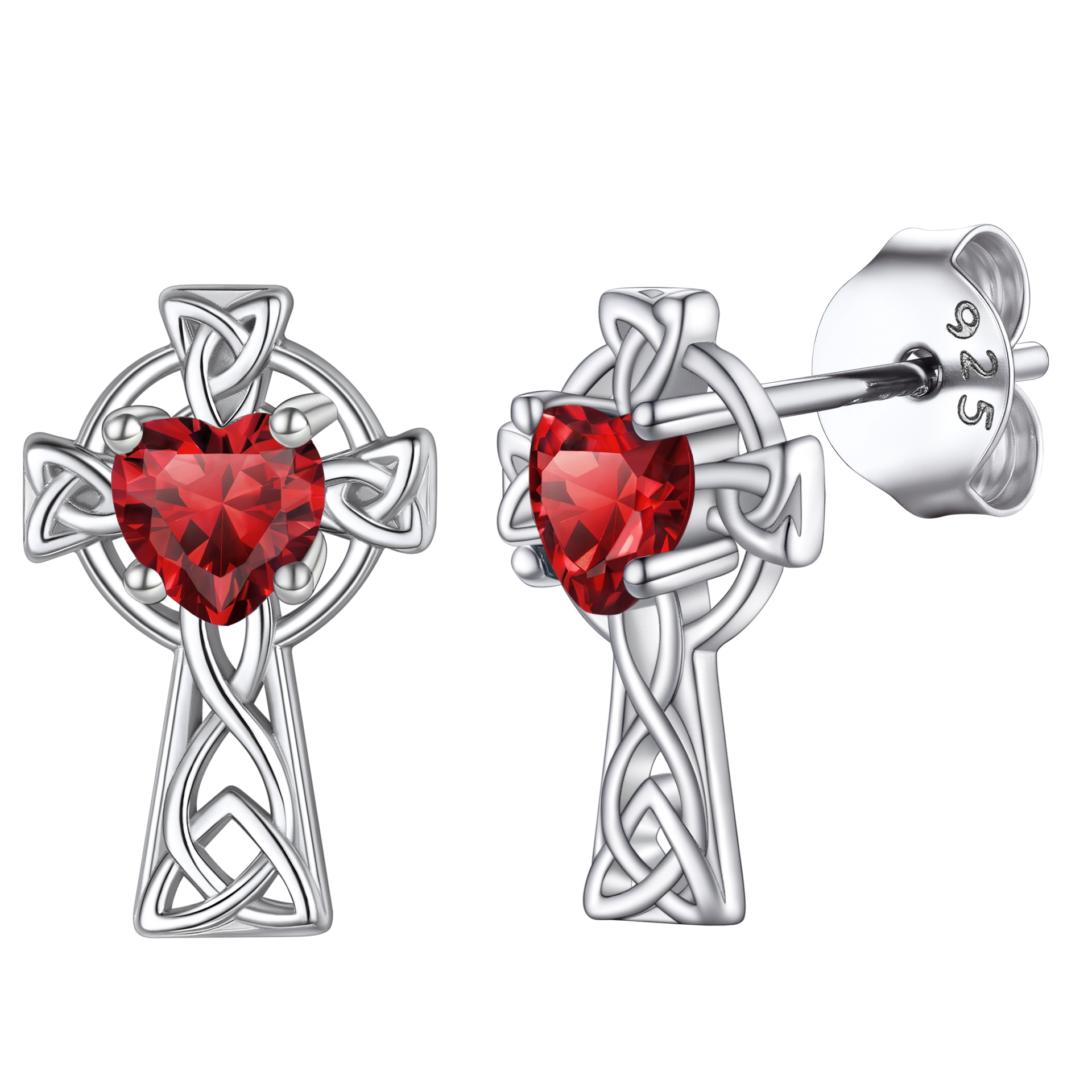 925 Sterling Celtic Knot Cross Birthstone Stud Earrings