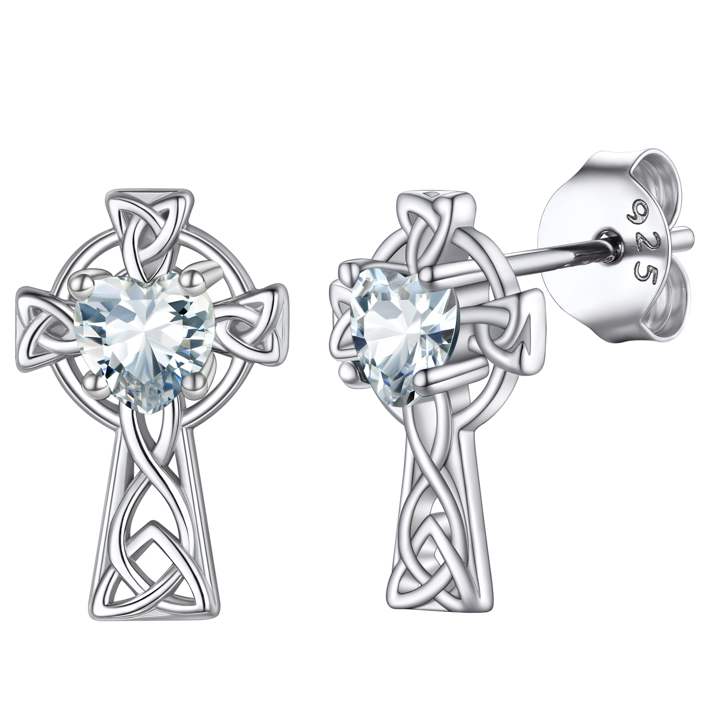 Sterling Silver Celtic Knot Cross Birthstone Stud Earrings
