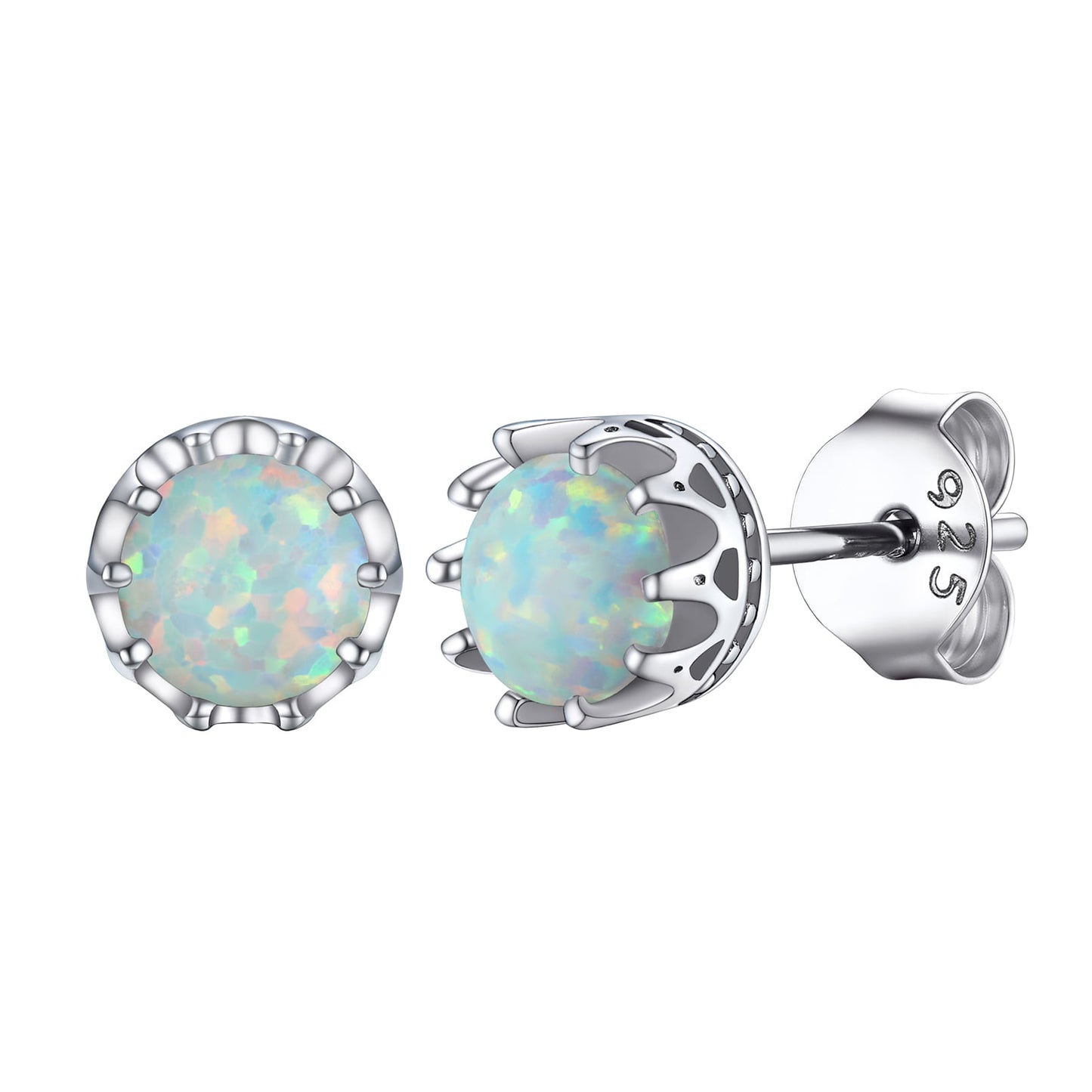 Boucles d'oreilles à tige en forme de couronne d'opale en argent sterling