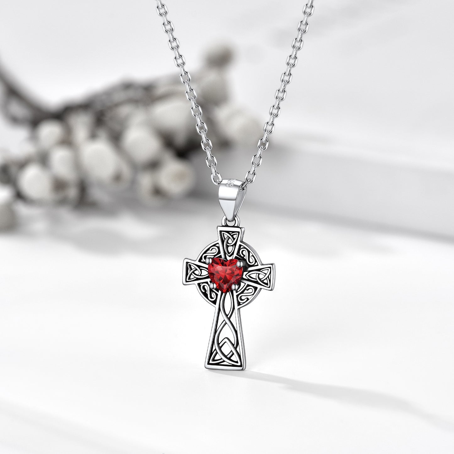 Vintage Sterling Silver Heart Birthstone Celtic Knot Cross Necklace