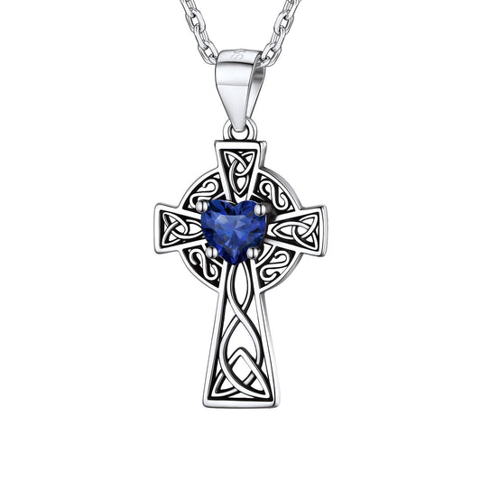 Sterling Silver Celtic Cross Necklace with February Amethyst Birthstone BIRTHSTONES JEWELRY