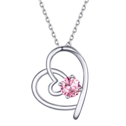 Sterling Silver Birthstone Heart Necklace For Women