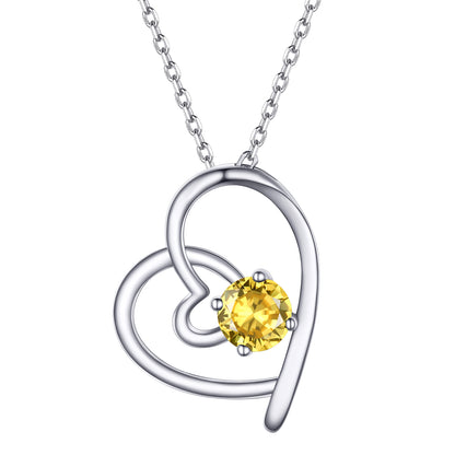 Sterling Silver Birthstone Heart Necklace For Women