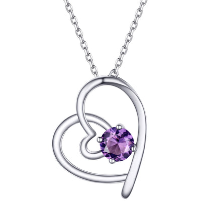 Sterling Silver Birthstone Heart Necklace For Women