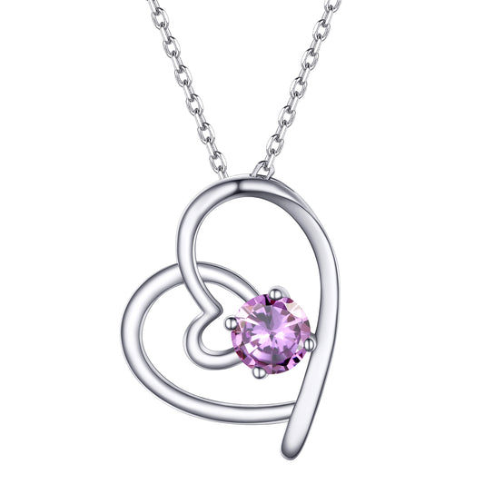 Sterling Silver Birthstone Heart Necklace For Women