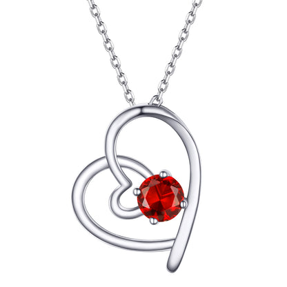 Sterling Silver Birthstone Heart Necklace For Women