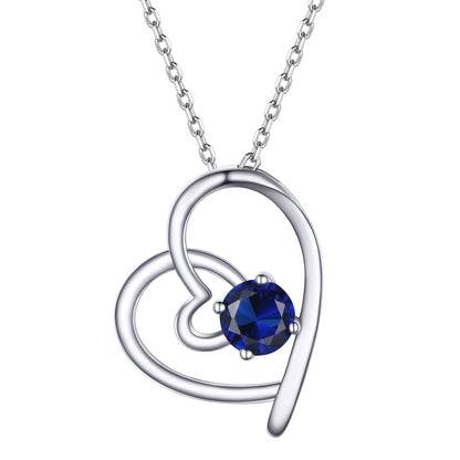 Sterling Silver Birthstone Heart Necklace For Women