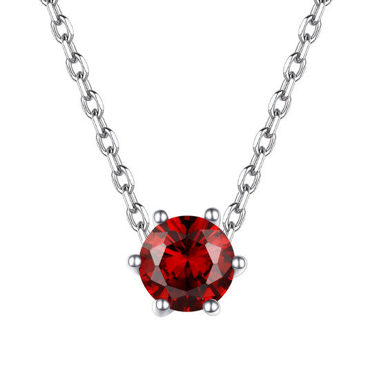 Sterling Silver Round Cut Birthstone Necklace For Women