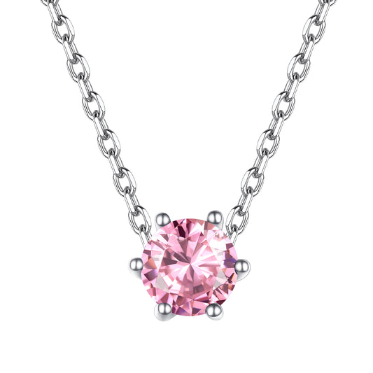 Sterling Silver Round Cut Birthstone Necklace For Women