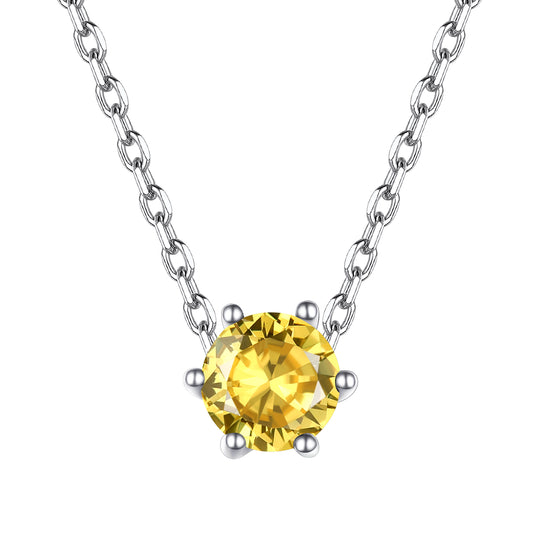 Sterling Silver Round Cut Birthstone Necklace For Women