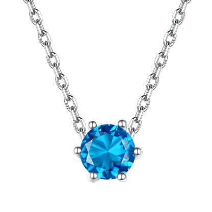 Sterling Silver Round Cut Birthstone Necklace For Women