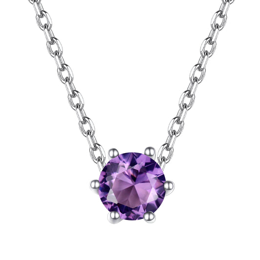 Sterling Silver Round Cut Birthstone Necklace For Women