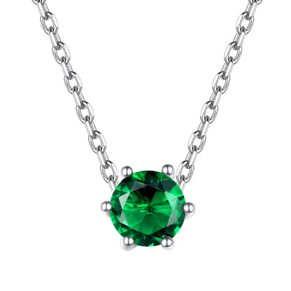 Sterling Silver Round Cut Birthstone Necklace For Women