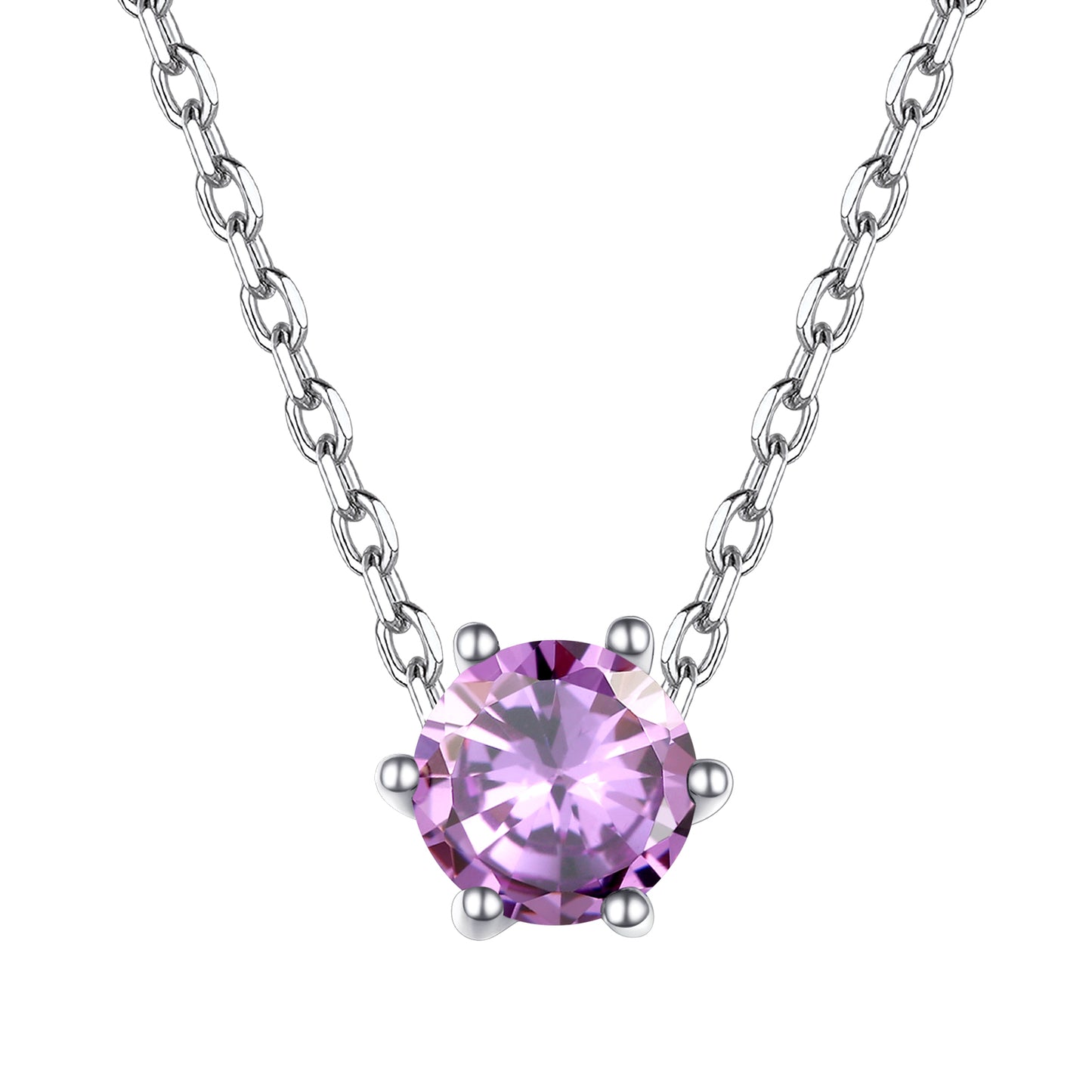 Sterling Silver Round Cut Birthstone Necklace For Women