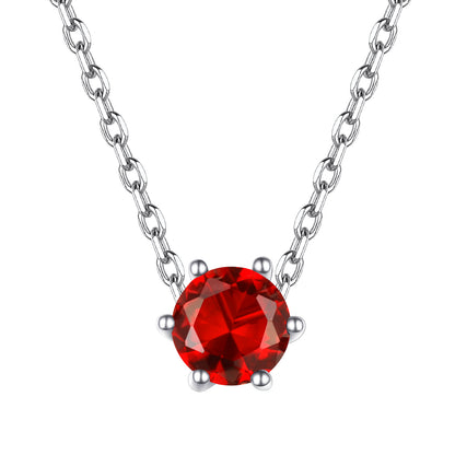 Sterling Silver Round Cut Birthstone Necklace For Women