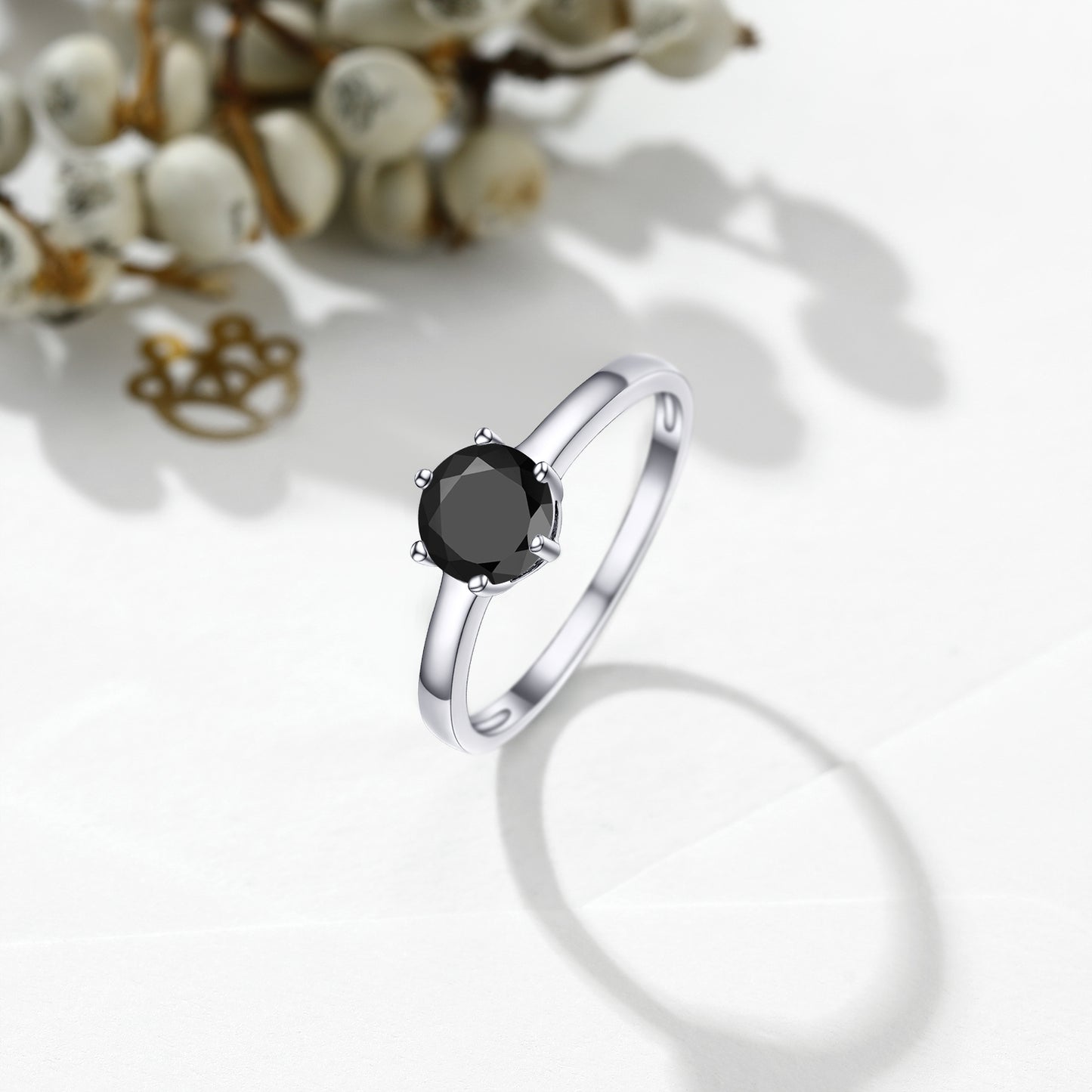 Sterling Silver 1 Carat Black Cubic Zirconia Solitaire Engagement Ring