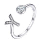 Adjustable Sterling Silver Cubic Zirconia Letter A-Z Initial Rings