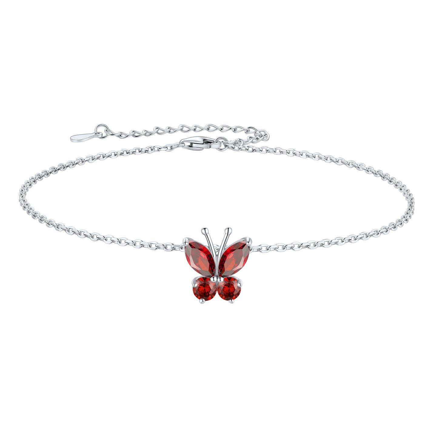 925 Sterling Silver Birthstone Butterfly Anklet For Women
