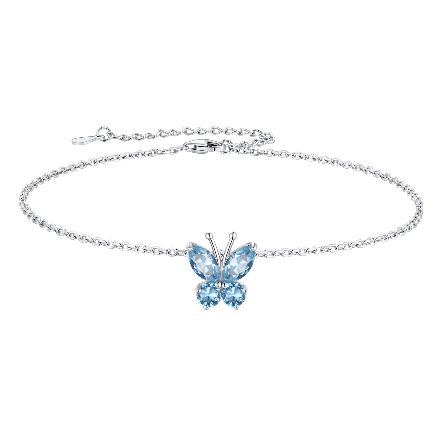 Bracelet de cheville papillon en argent sterling avec pierre de naissance pour femme