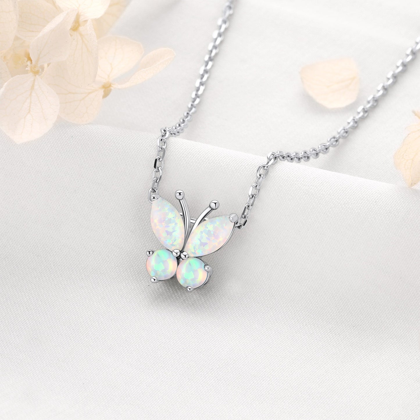 Sterling Silver Opal Butterfly Anklet For Women