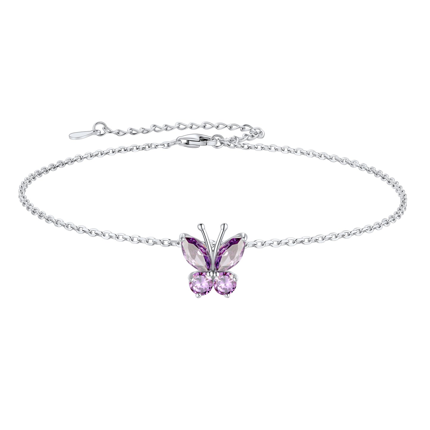 Bracelet de cheville papillon en argent sterling avec pierre de naissance pour femme