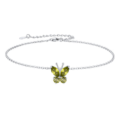 Sterling Silver Birthstone Butterfly Anklet For Women