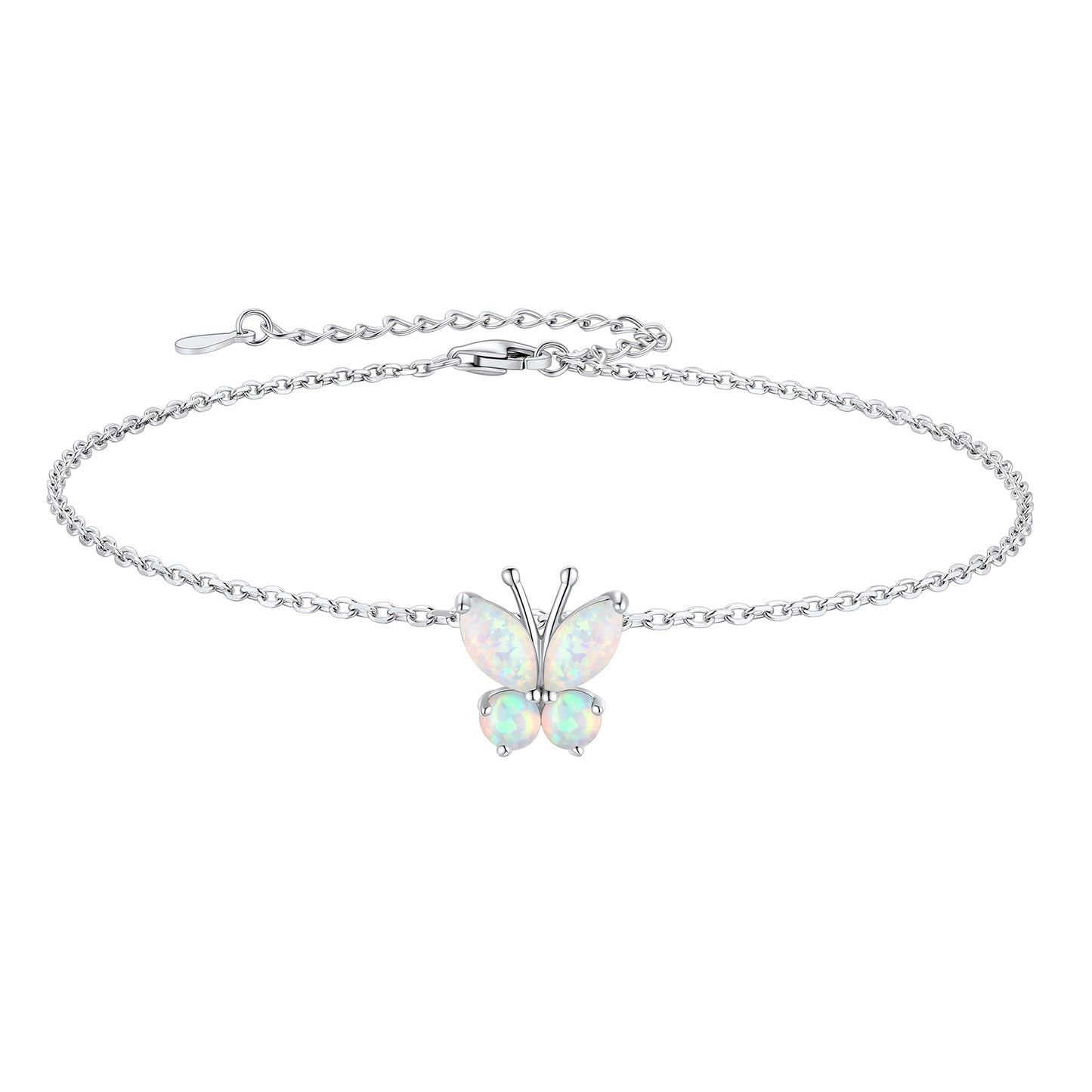 Bracelet de cheville papillon opale en argent sterling pour femme