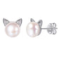 Cute Cat Pearl Stud Earrings Sterling Silver
