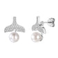 Boucles d'oreilles à tige en forme de queue de dauphin et de perles en zircone cubique, en argent sterling