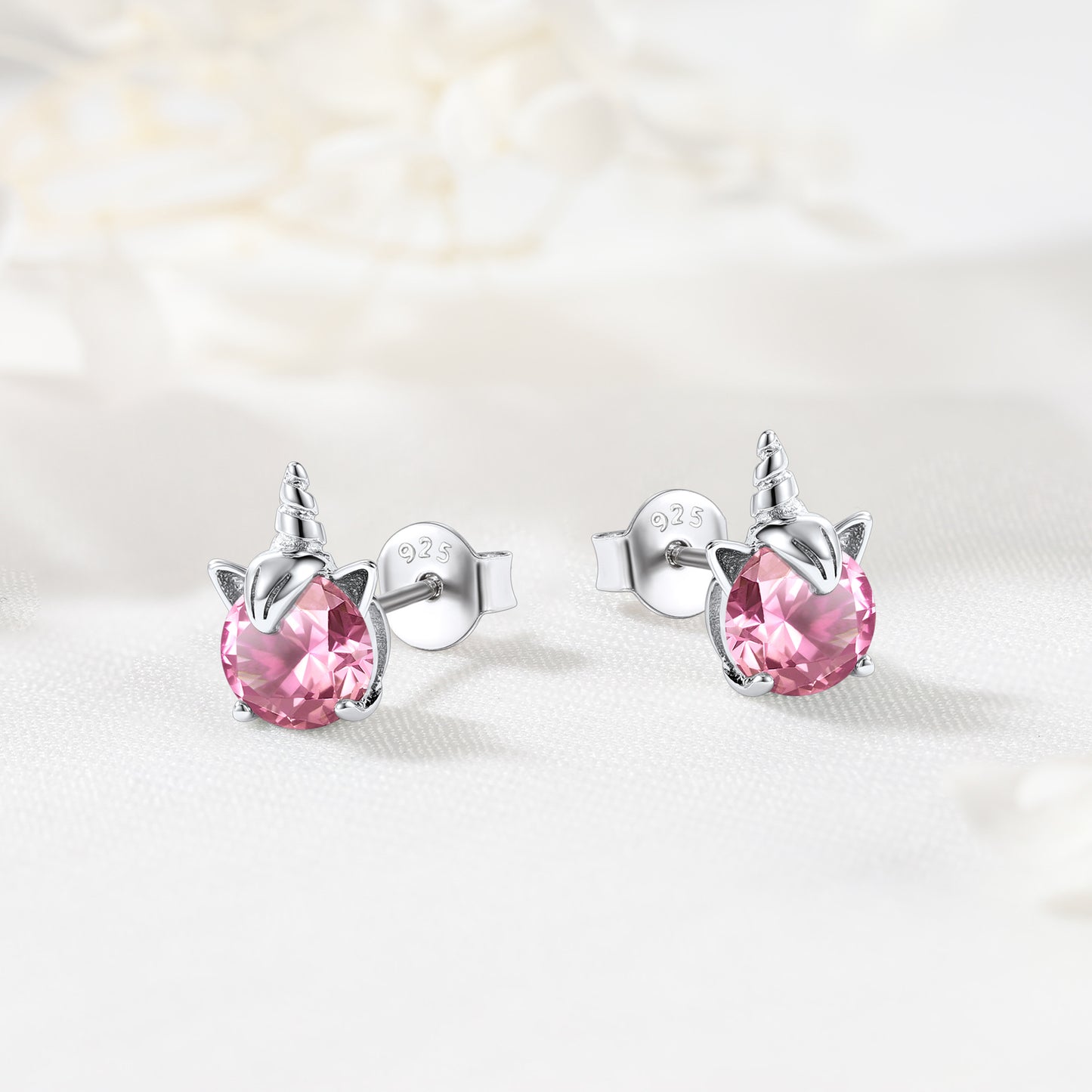 Sterling Silver Birthstone Unicorn Stud Earrings For Women