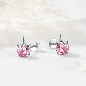 Boucles d'oreilles à tige licorne en argent sterling avec pierre de naissance pour femme