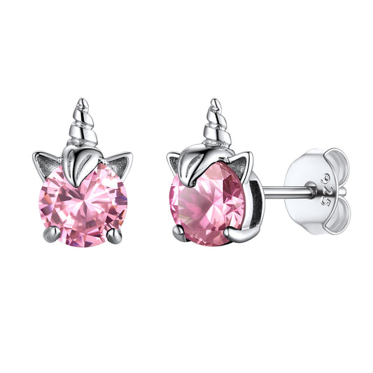 Sterling Silver Birthstone Unicorn Stud Earrings For Women