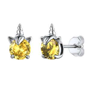 Boucles d'oreilles à tige licorne en argent sterling avec pierre de naissance pour femme