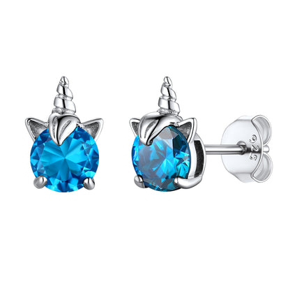 Sterling Silver Birthstone Unicorn Stud Earrings For Women