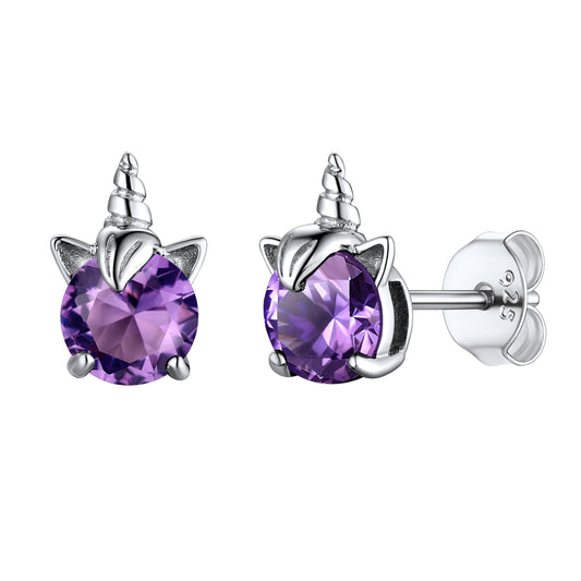 Sterling Silver Birthstone Unicorn Stud Earrings For Women