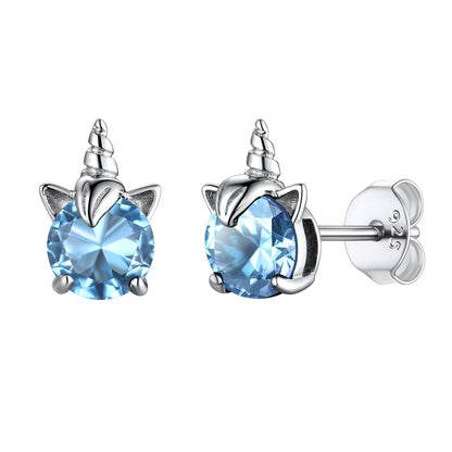 Sterling Silver Birthstone Unicorn Stud Earrings For Women