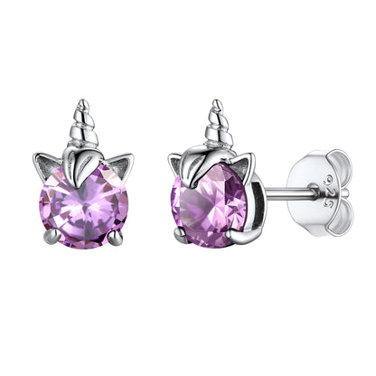 Sterling Silver Birthstone Unicorn Stud Earrings For Women