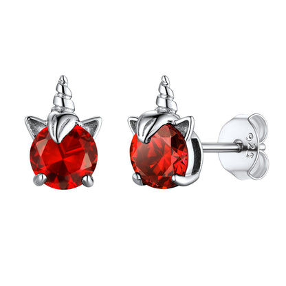 Sterling Silver Birthstone Unicorn Stud Earrings For Women