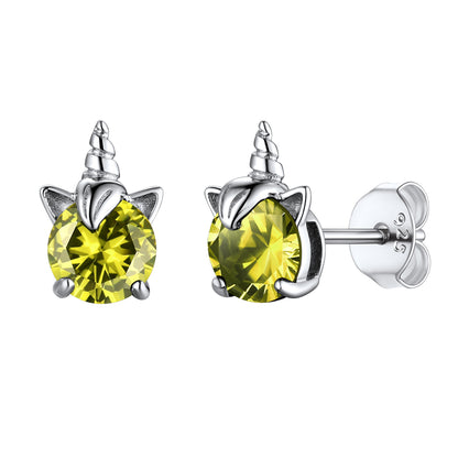 Sterling Silver Birthstone Unicorn Stud Earrings For Women