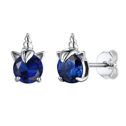 Sterling Silver Birthstone Unicorn Stud Earrings For Women