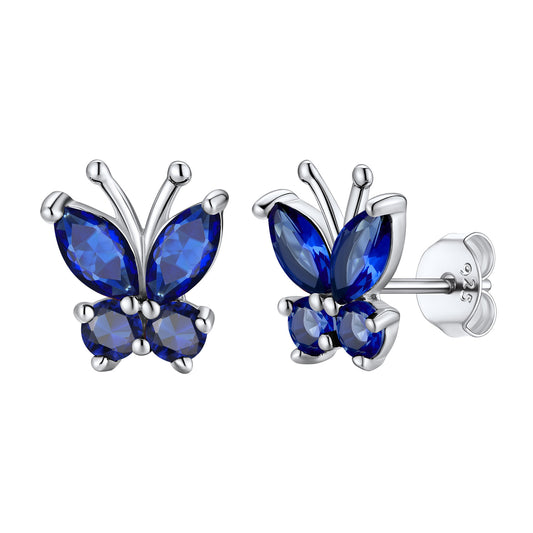 Sterling Silver Birthstone Butterfly Stud Earrings For Women