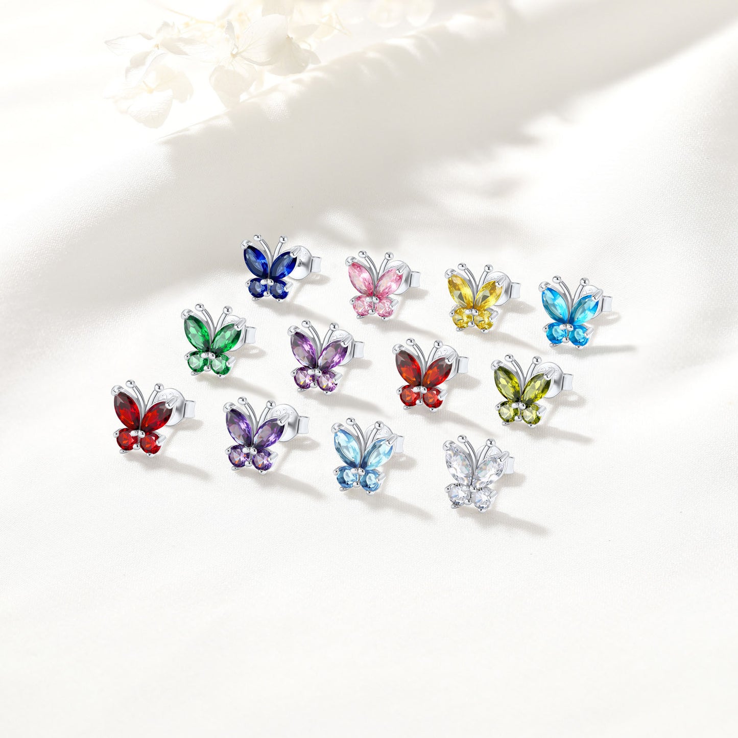 Sterling Silver Birthstone Butterfly Stud Earrings For Women
