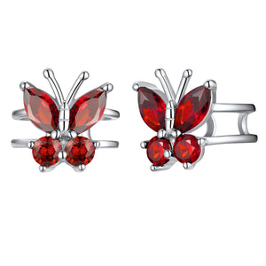 Boucles d'oreilles manchette d'oreille en argent sterling avec pierre de naissance papillon non perçantes