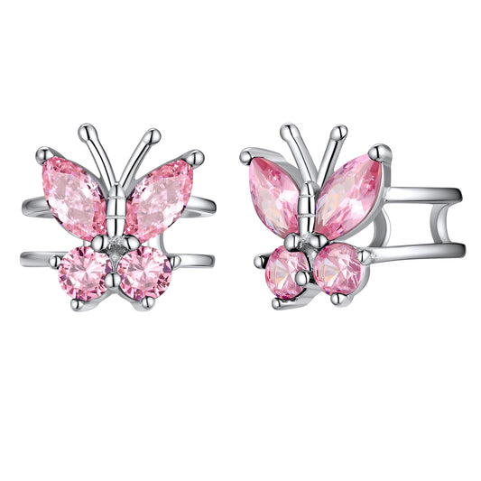 Pendientes de plata de ley con forma de mariposa y piedra de nacimiento, sin perforar