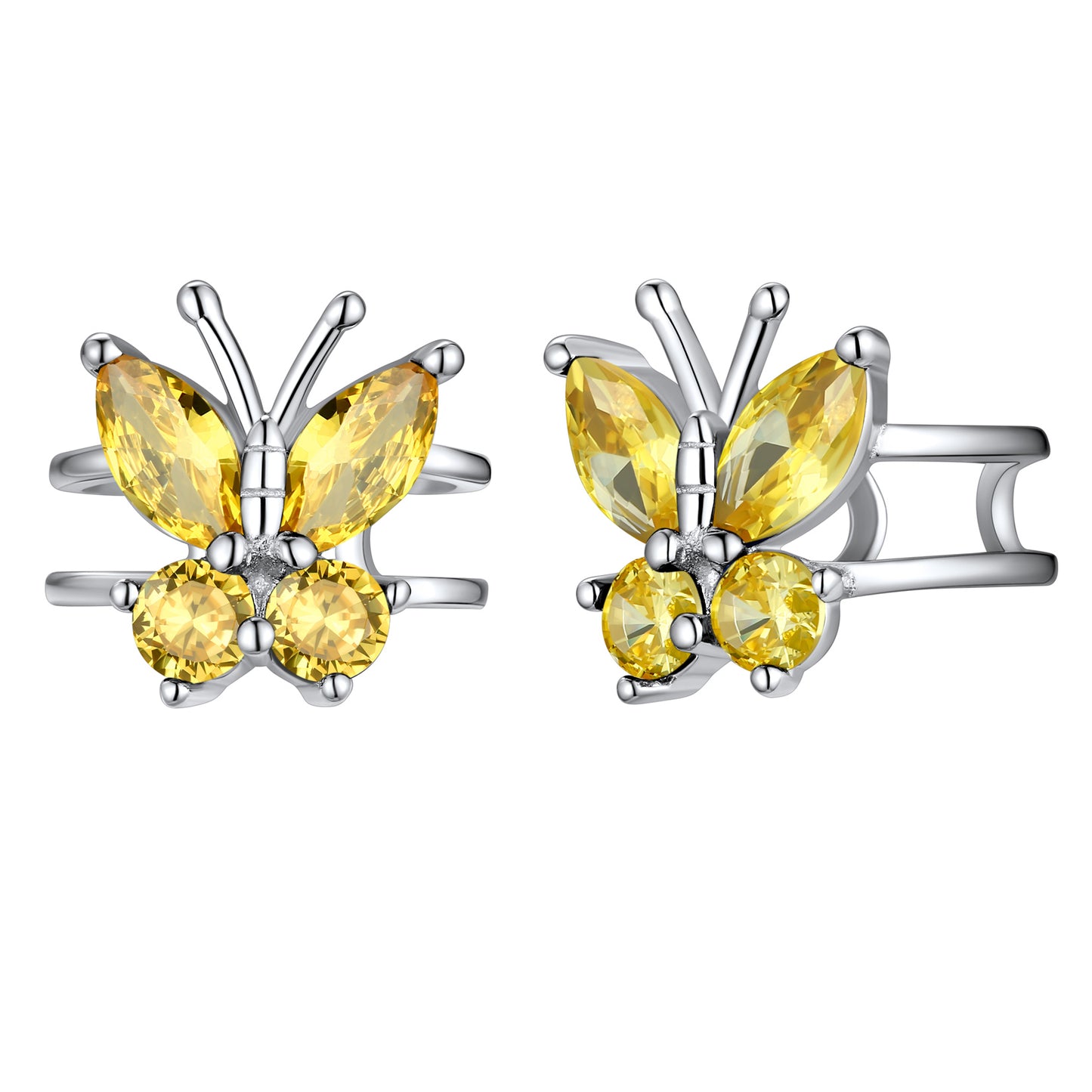 Sterling Silver Butterfly Birthstone Ear Cuff Earrings Non-piercing