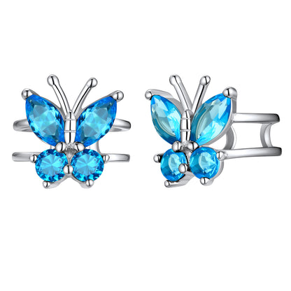 Sterling Silver Butterfly Birthstone Ear Cuff Earrings Non-piercing