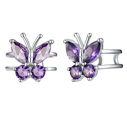 Sterling Silver Butterfly Birthstone Ear Cuff Earrings Non-piercing