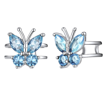 Sterling Silver Butterfly Birthstone Ear Cuff Earrings Non-piercing