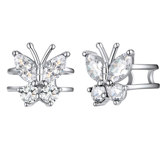 Sterling Silver Butterfly Birthstone Ear Cuff Earrings Non-piercing